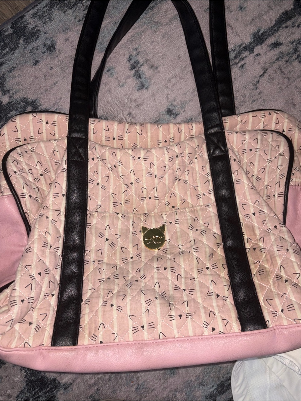 Quilted Pink Tote Bag with Dark Brown Straps